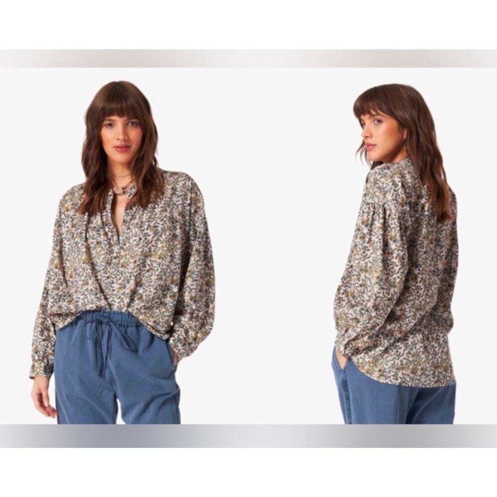 XiRENA Floral Print Blouse in Olive, Cream & Black